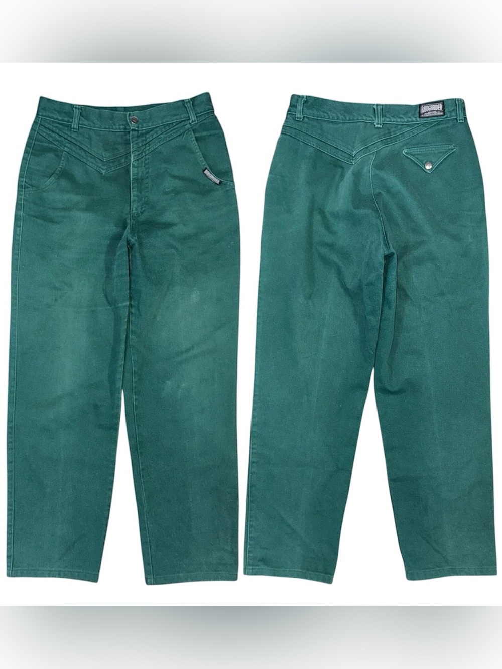 VTG 80s 90s RoughRider Circle T Green High Rise Wedgie Cowgirl Jeans Sz 30 USA